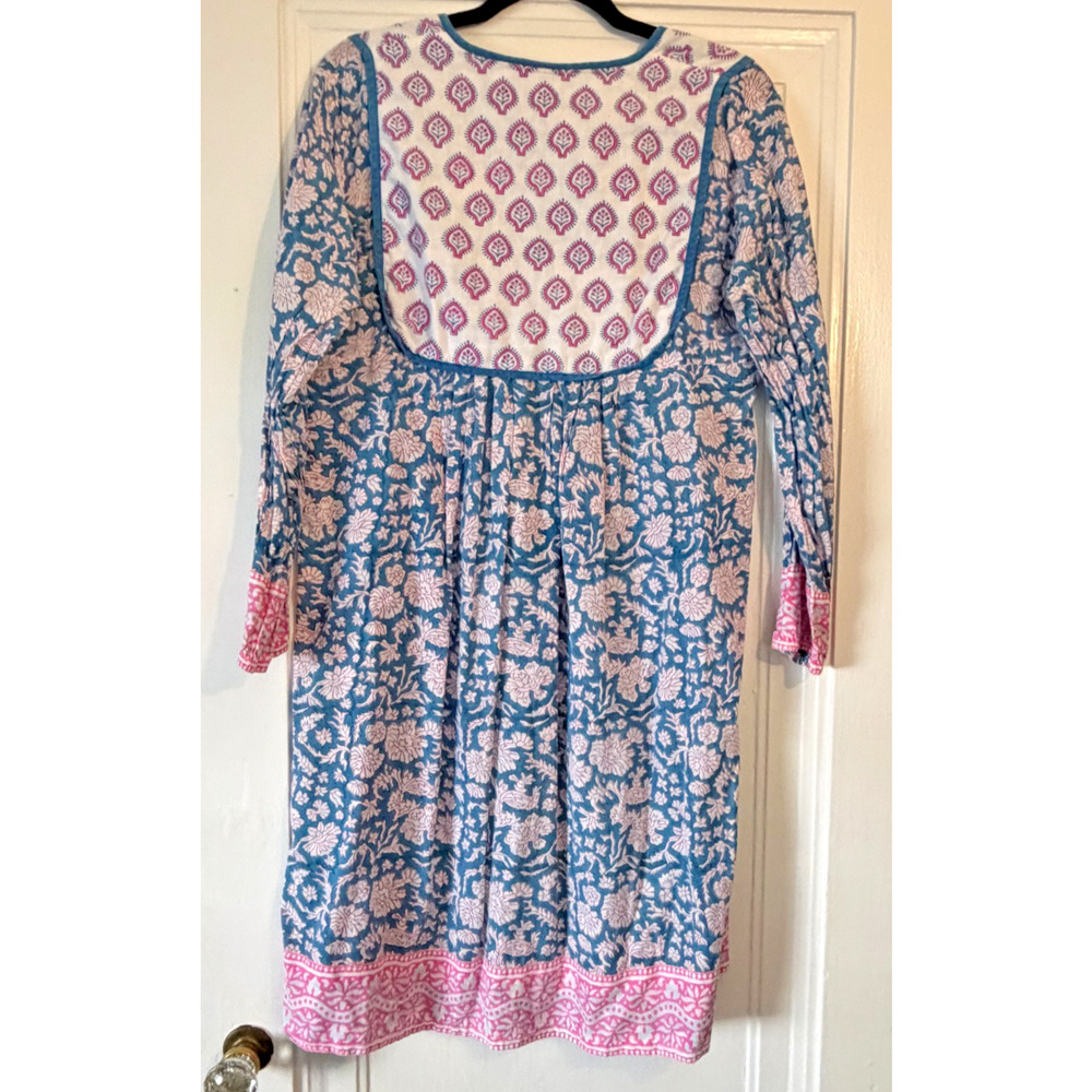 SZ Blockprints Pink & Blue Bib Front Short Dress, size Large - Picture 2 of 3